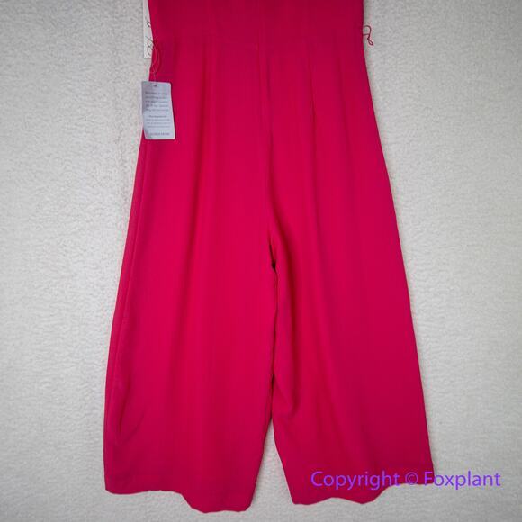 New!‎ Eliza J Short Sleeve V Neck CropJumpsuit Size 2 in Hot Pink - Picture 15 of 16